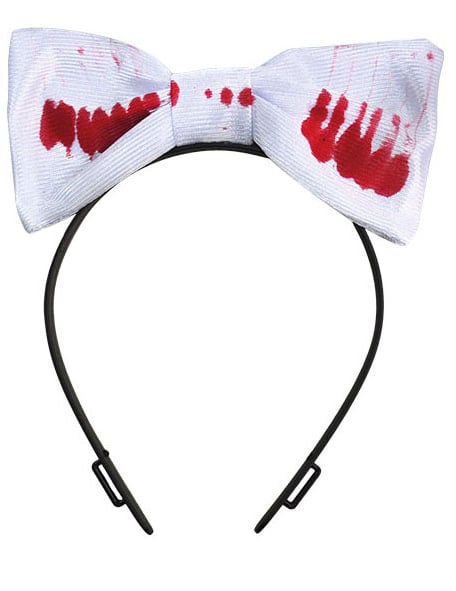 Serre-tête noeud Halloween pour adulte blanc avec taches de sang rouges