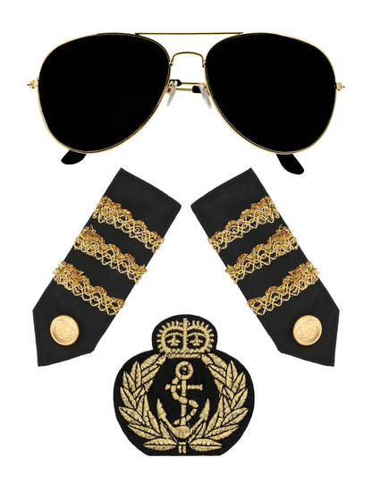 Vue d'ensemble des composants du set accessoires capitaine pour adulte