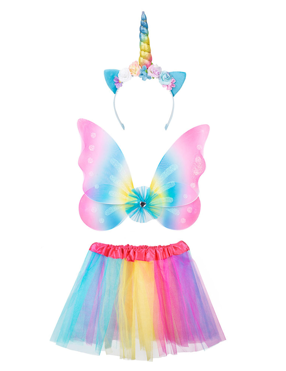 Vue d'ensemble des éléments du set accessoires licorne pour fille