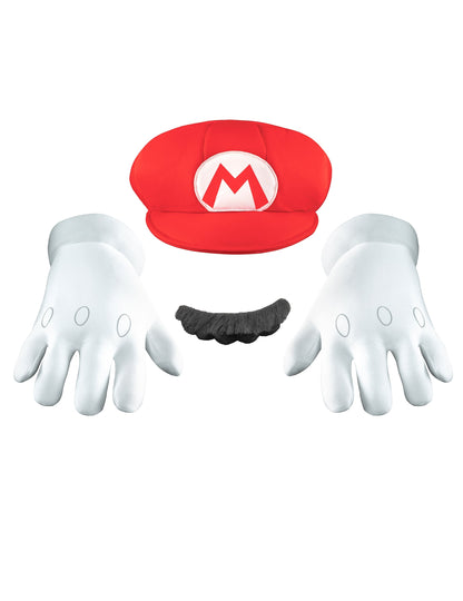 Set accessoires Mario™ pour adulte rouge et blanc avec casquette gants et moustache