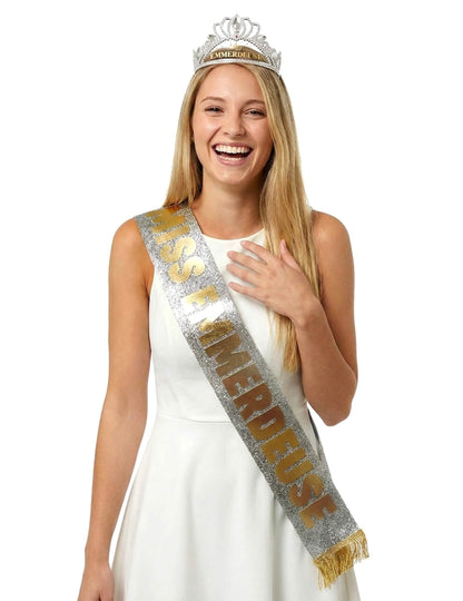 Set accessoires miss emmerdeuse écharpe et diadème pour femme argent et or pailleté
