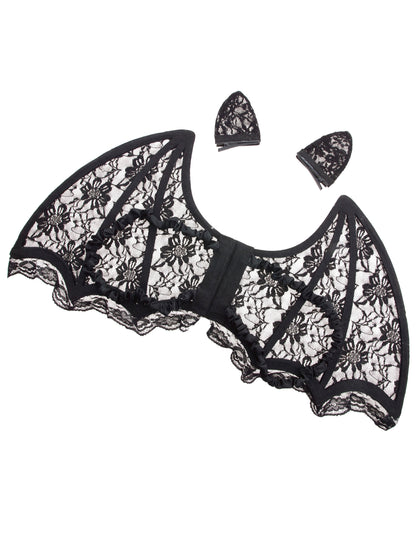 Détail de la dentelle du set ailes et oreilles de chauve-souris