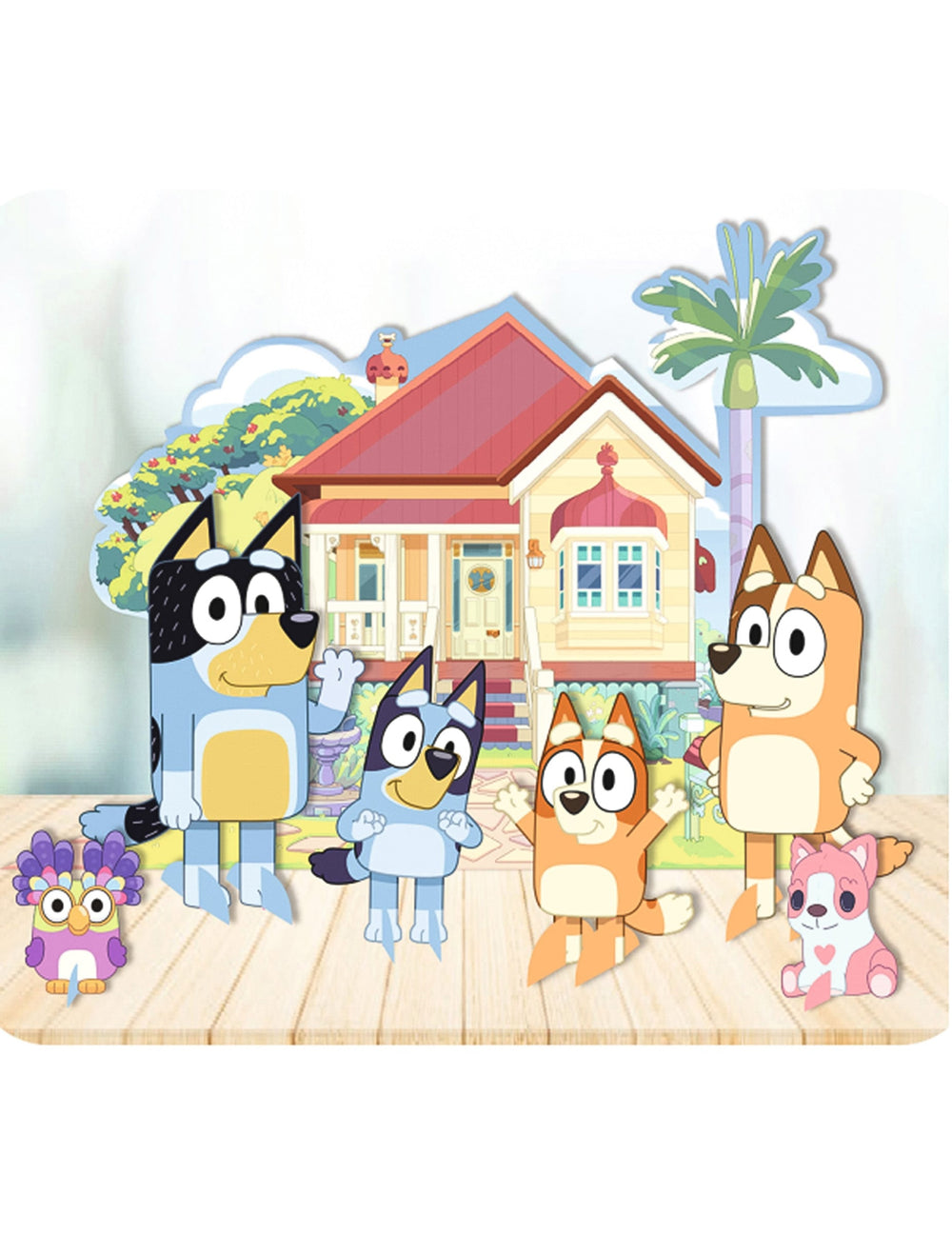 Set de décorations de table Bluey pour enfant multicolore avec les personnages et la maison