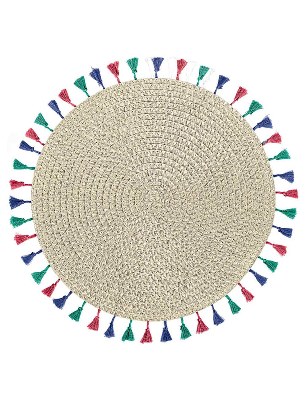 Set de table boho vibes beige rond avec pompons multicolores