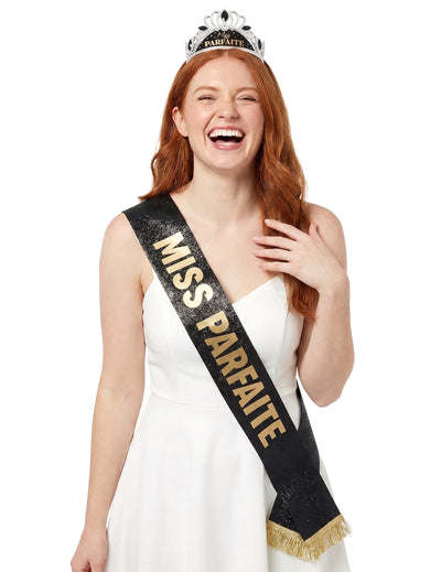 Set šal i dijadem Miss Parfaite za žena crna i zlatna