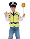 Set de policier anglais pour enfant jaune fluo avec casquette et panneau de signalisation