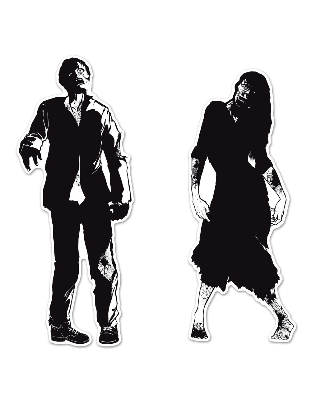 Silhouettes en carton zombies pour décoration noir et blanc
