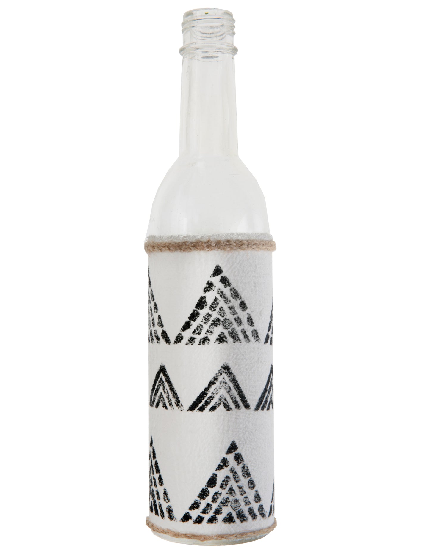 Crno-bijela etnička staklena boca 25 cm vaza s pupoljcima boho