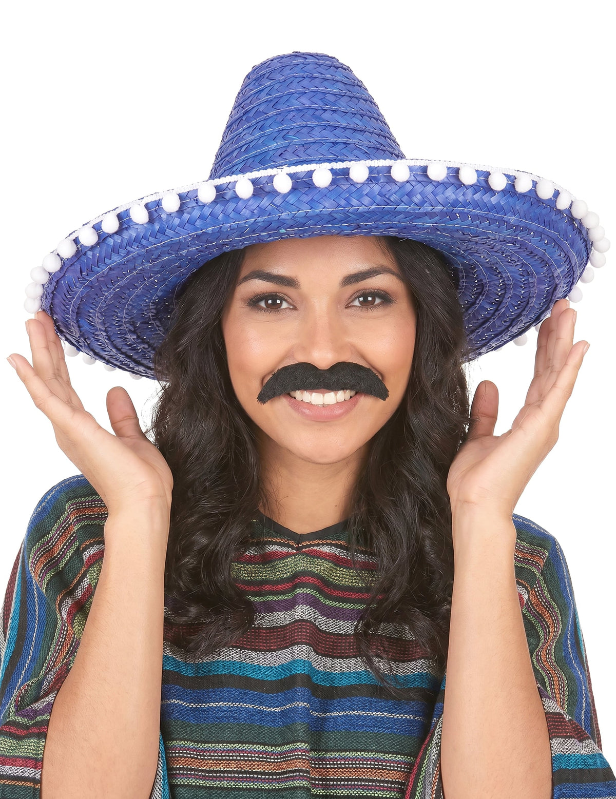 Plavi sombrero s odraslim pompom obrubom