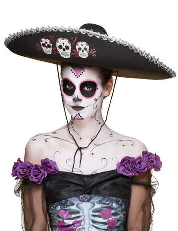 Crni sombrero dia de los muertos odraslih srebrnih završnica