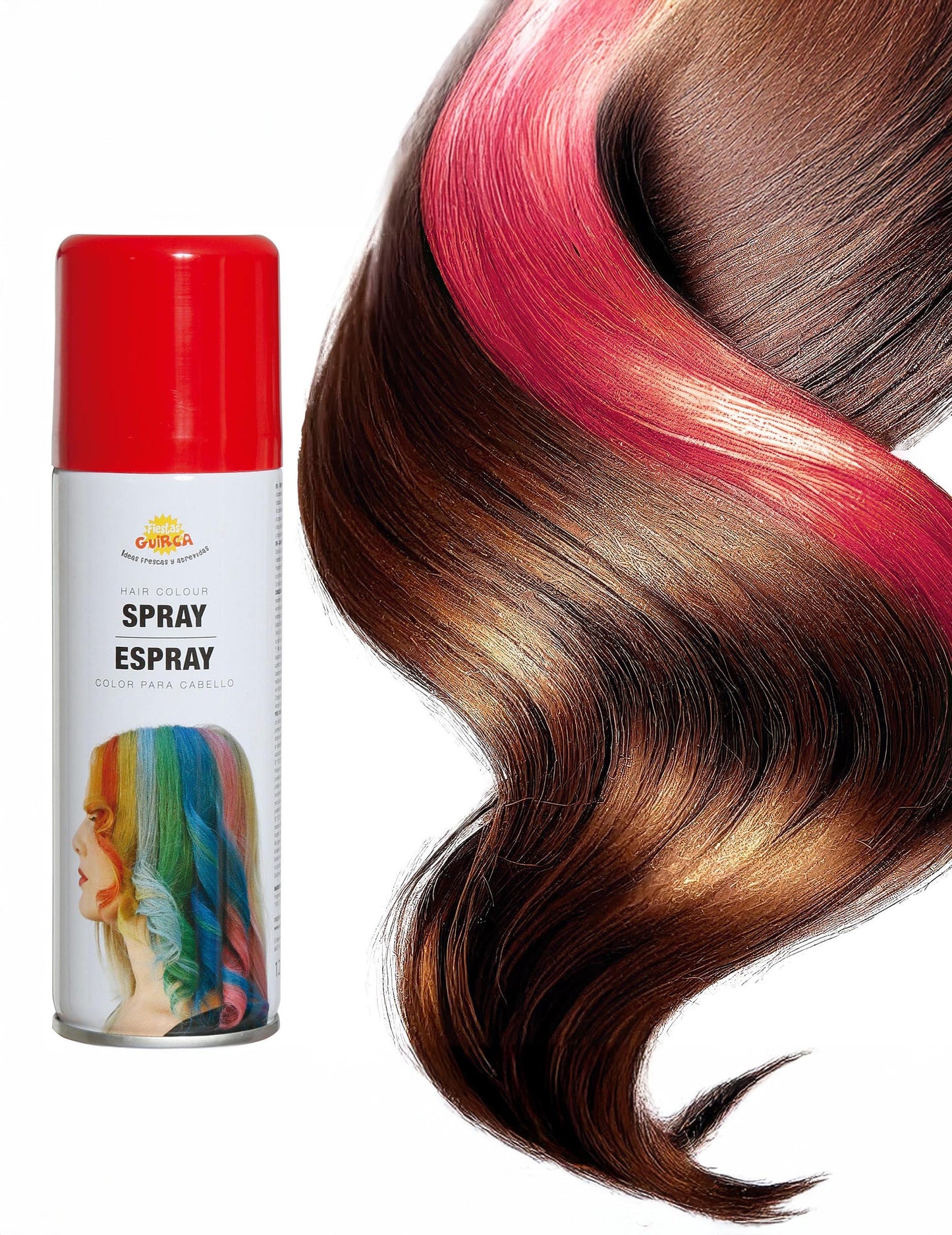 Detalj prikaza crvene boje na pramenu spreja za kosu