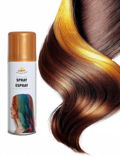 Detalj prikaza zlatne boje na pramenu spreja za kosu