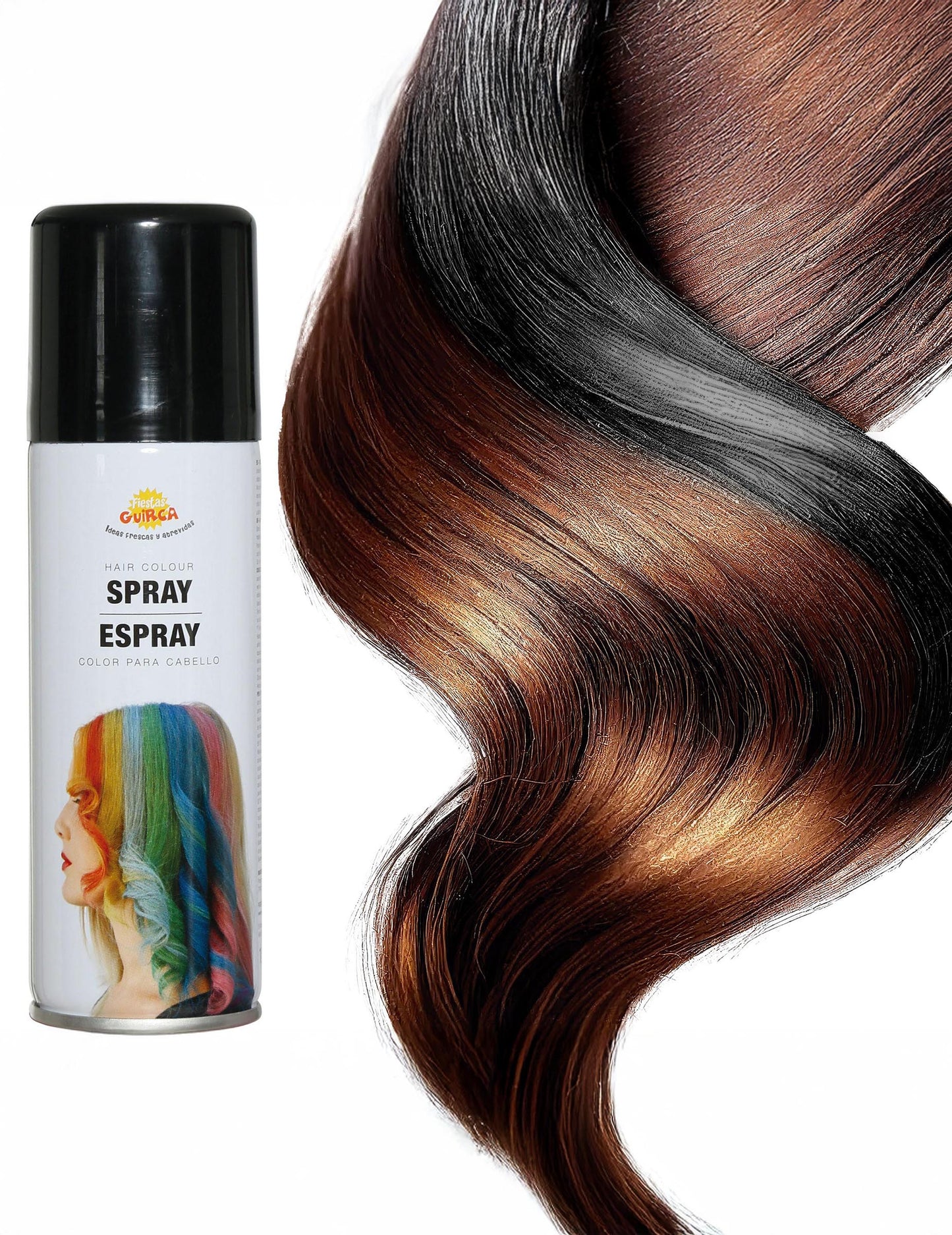 Detalj prikaza crne boje na pramenu spreja za kosu