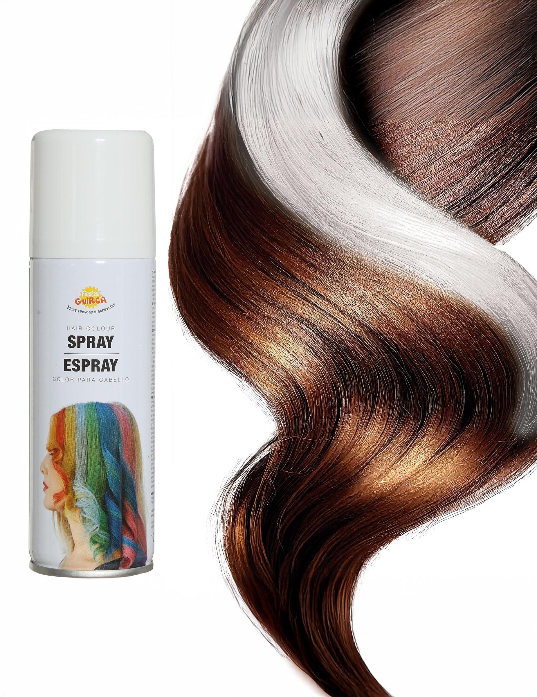 Detalj prikaza bijele boje na pramenu spreja za kosu