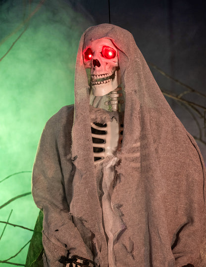 Svjetleći sivi viseći kostur za Noć vještica 180 cm