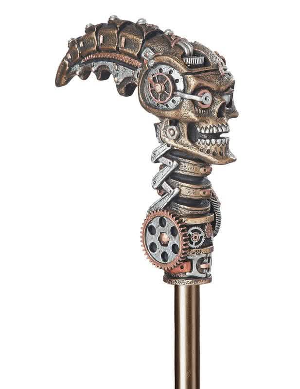 Detalj mehaničke ručke s lubanjom na štapu steampunk