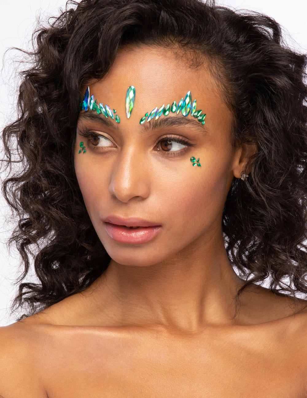 Strass adhésifs pour visage enchanteuse pour femme verte