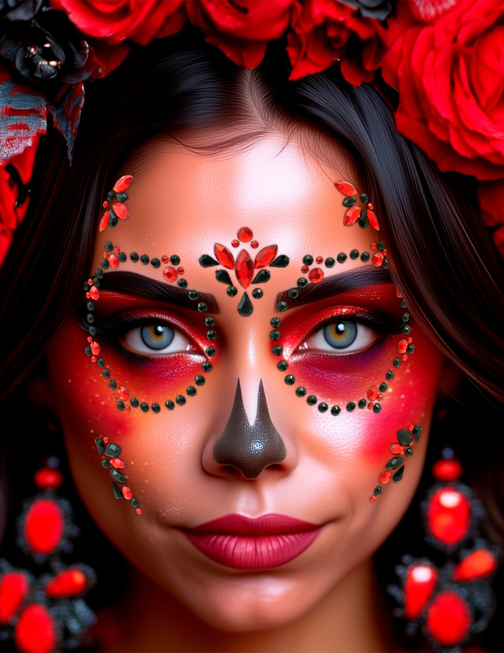 Aperçu du rendu sur le visage des strass adhésifs squelette
