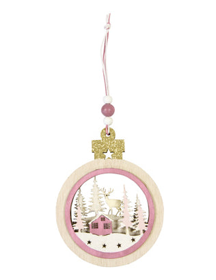 Drveni ovjes ružičastog božićnog sela 11,9 x 9 x 1 cm