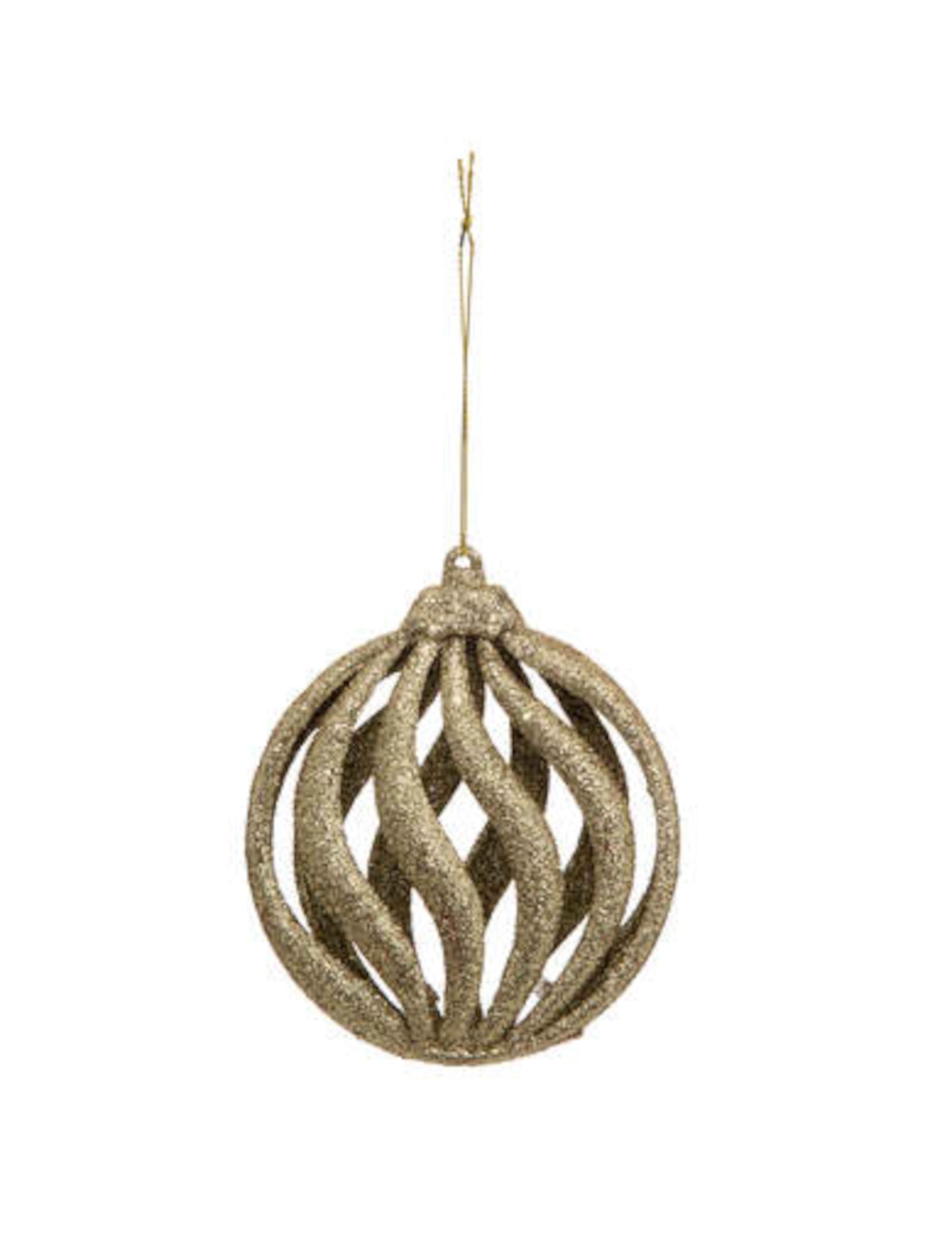 Suspension boule ondulée pour sapin dorée et pailletée