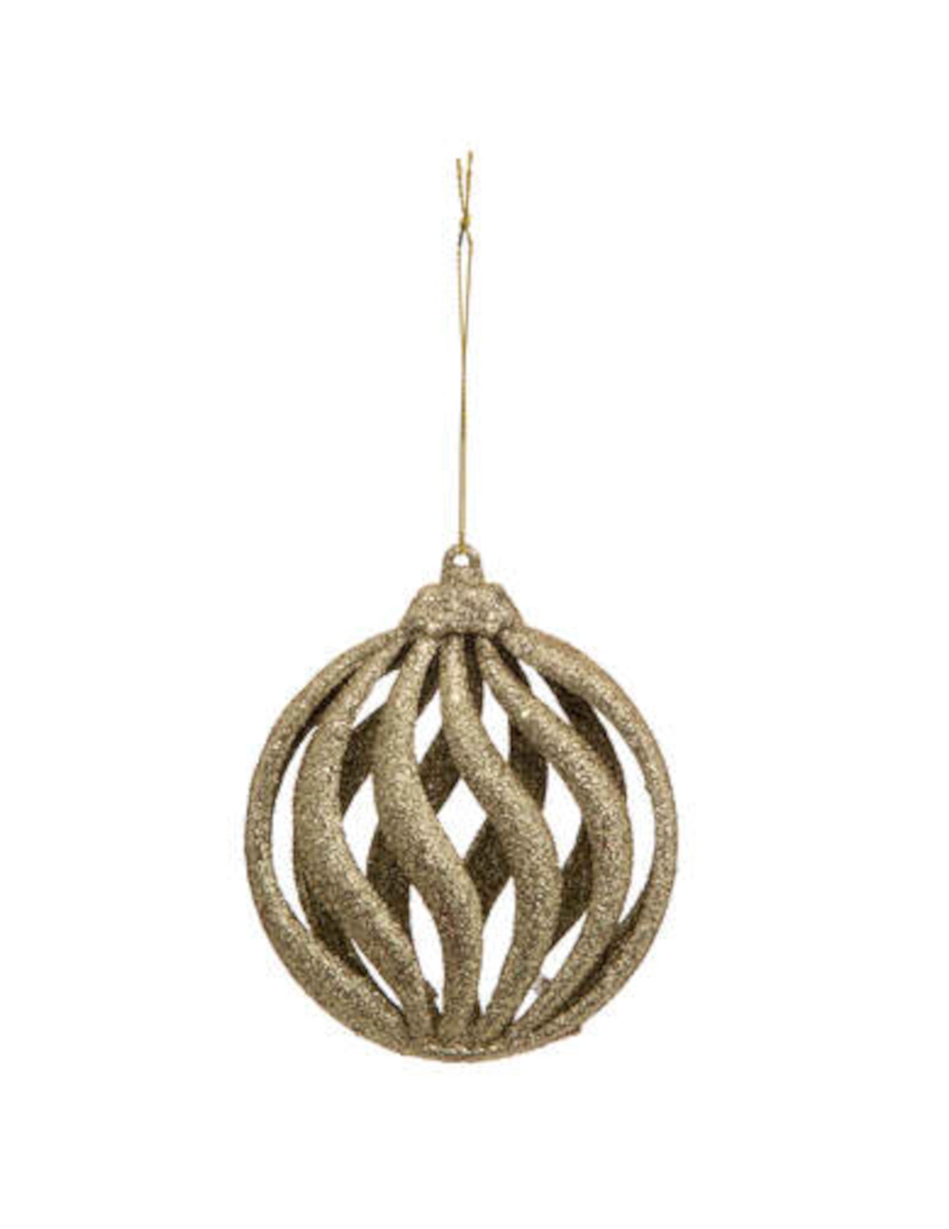 Suspension boule ondulée pour sapin dorée et pailletée