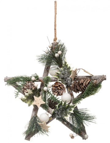 Drvena viseća svjetiljka s prirodnom zvijezdom 30 cm biljni dekor