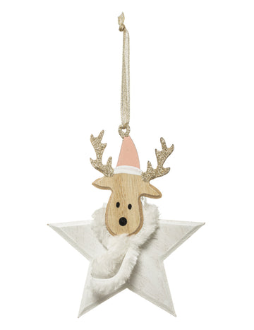 Drveni viseći ukras u obliku zvijezde s motivom soba 14 cm za jelku