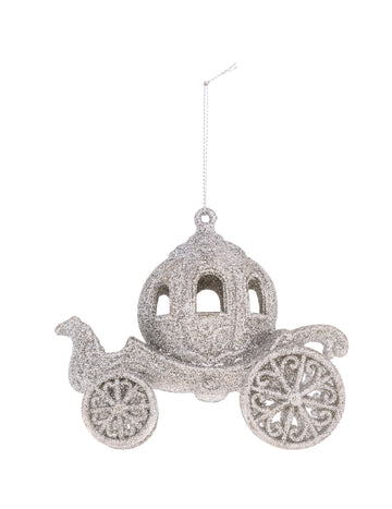 Ukras za božićno drvce u obliku vilinske kočije 11 cm sa srebrnim šljokicama