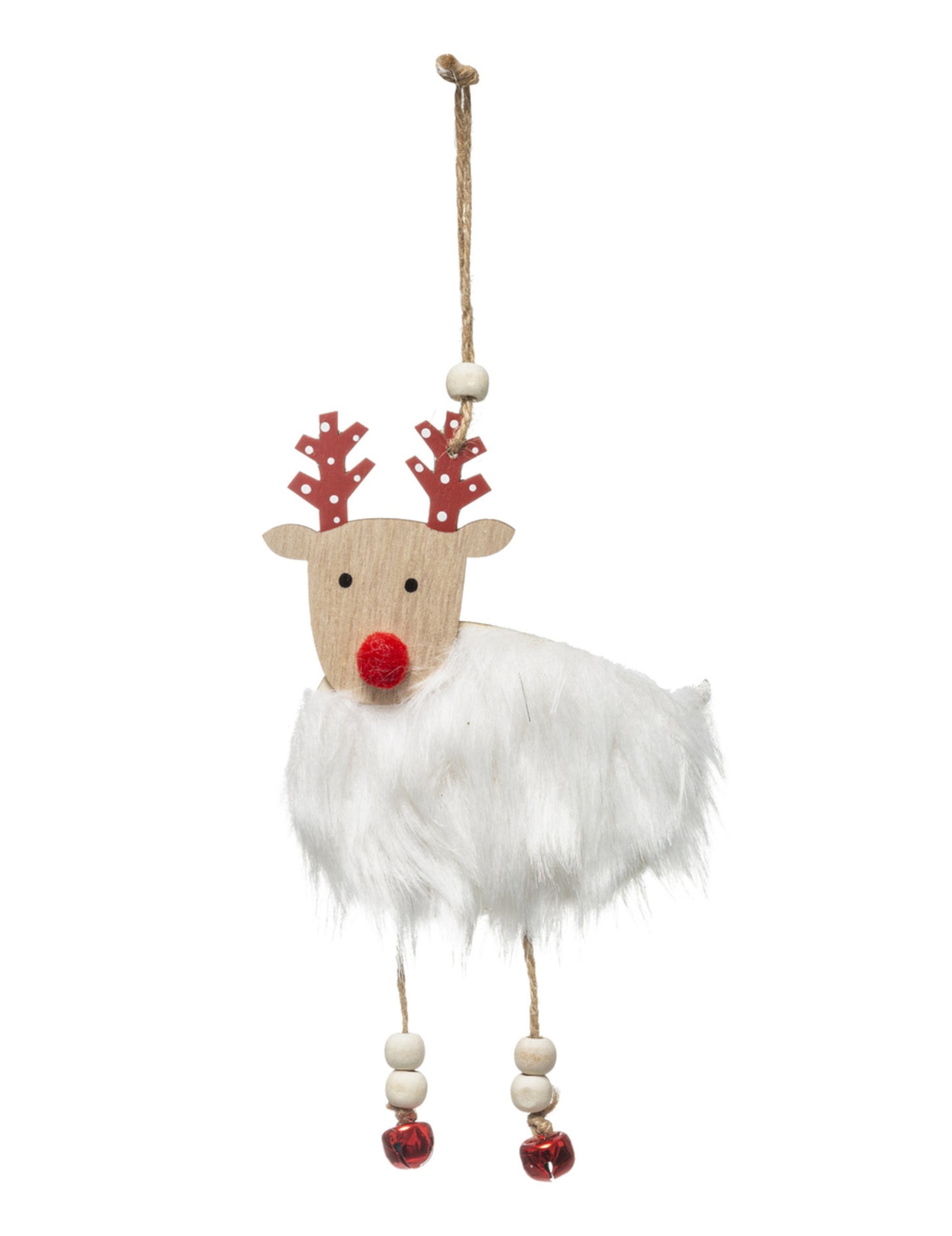 Viseći ukras sob s bijelim i crvenim krznom 18 cm 