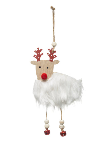 Viseći ukras sob s bijelim i crvenim krznom 18 cm 