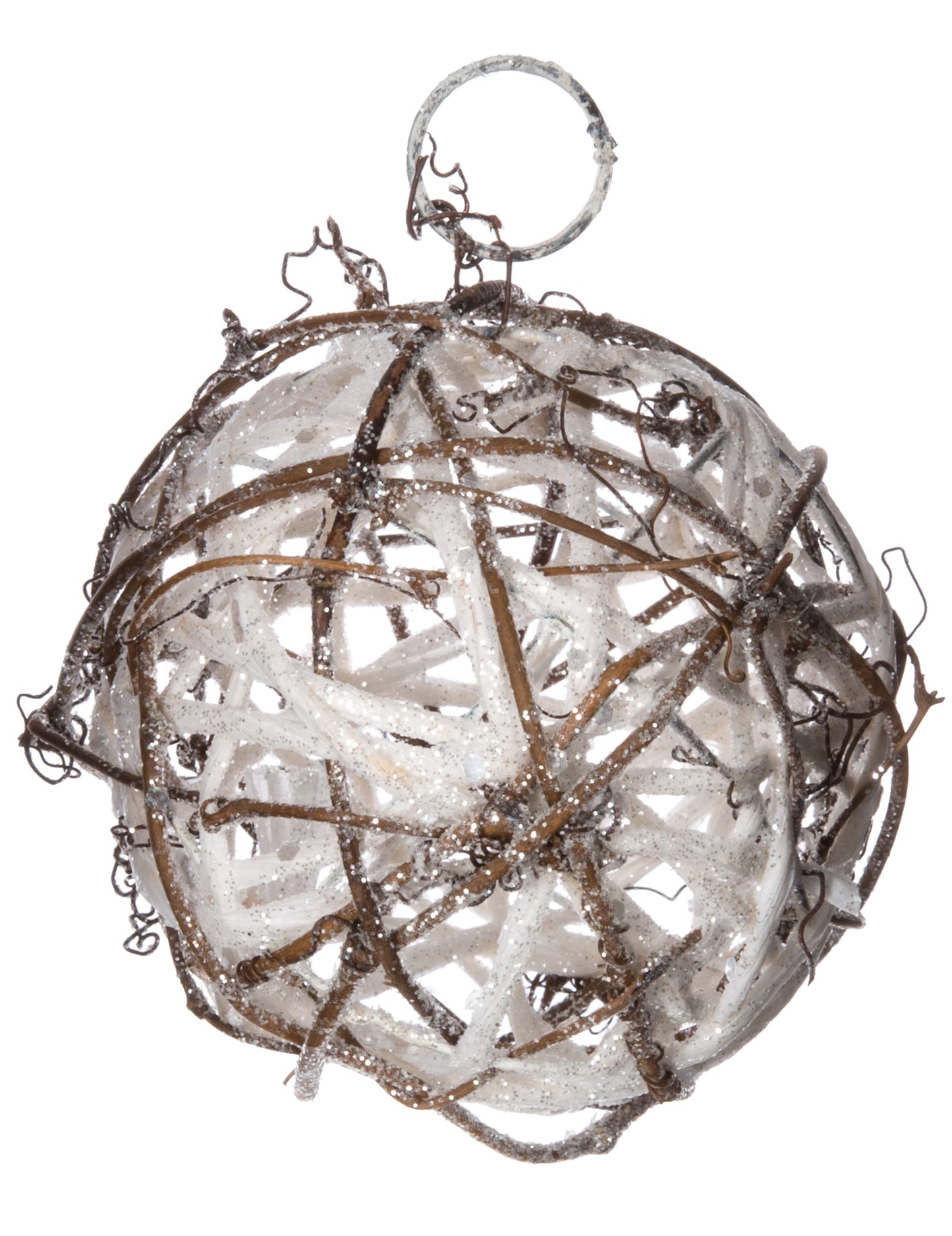 Suspension boule en rotin pour sapin bois blanc avec paillettes
