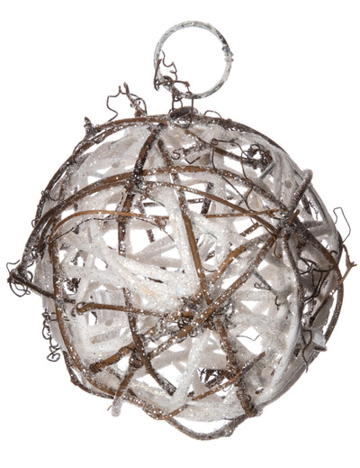 Suspension boule en rotin pour sapin bois blanc avec paillettes
