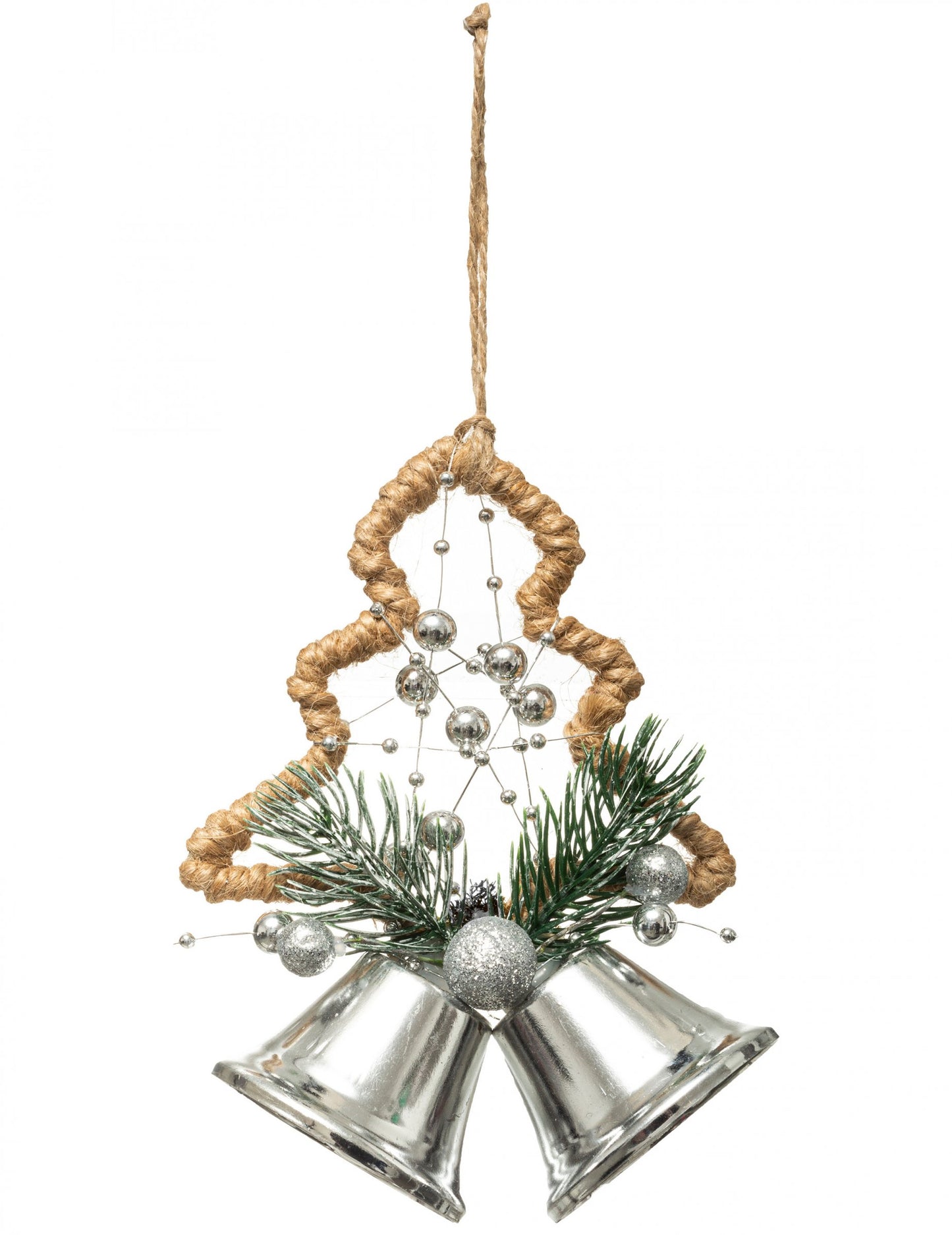 Viseća dekoracija bor i srebrna zvona 12 cm 