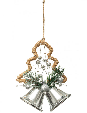 Viseća dekoracija bor i srebrna zvona 12 cm 