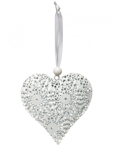Viseća dekoracija od kovanog željeza u obliku srca, bijela, ukrašena 8 cm 