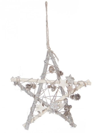 Drveni viseći ukras Polarna zvijezda 28 cm bijela i srebrna