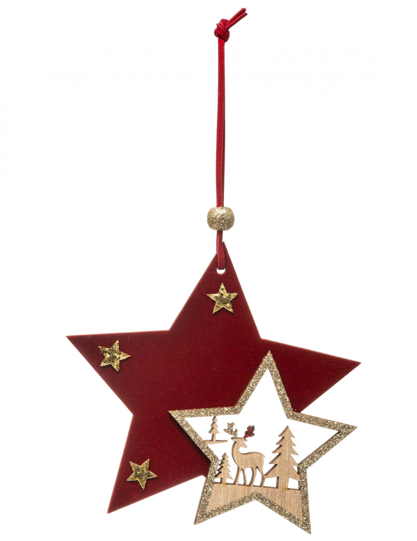 Drvena viseća dekoracija crvena i zlatna zvijezda 12 cm 