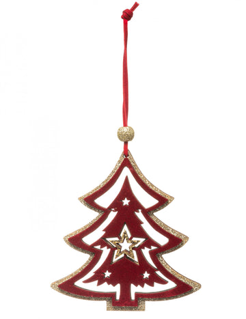 Viseći ukras crveno-zlatno božićno drvce 10 cm 