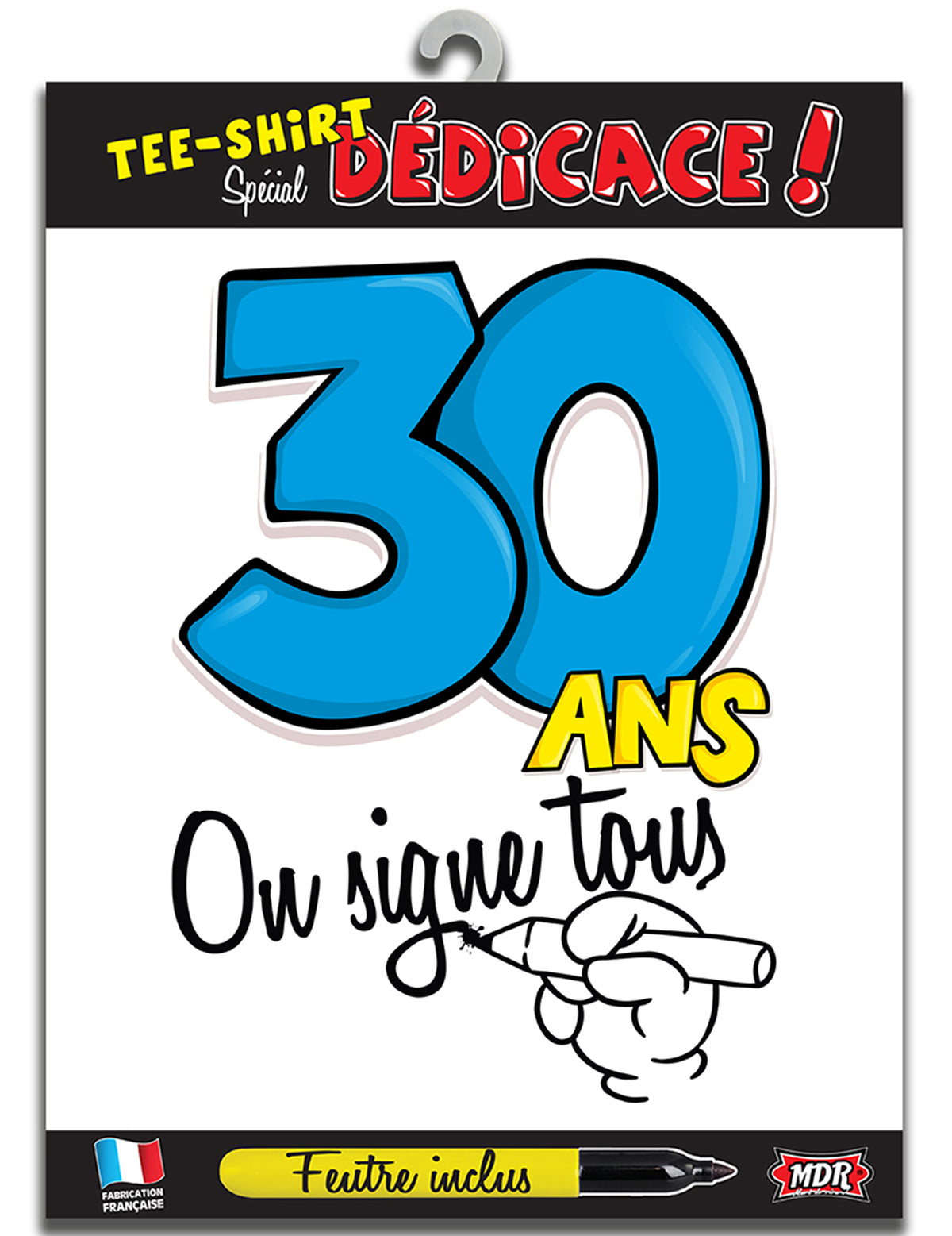 T-shirt Age 30 ans pour adulte blanc avec chiffre 30 bleu