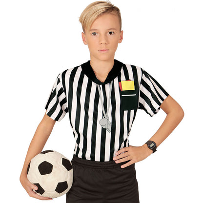 T-shirt arbitre de foot pour enfant noir et blanc avec sifflet imprimé