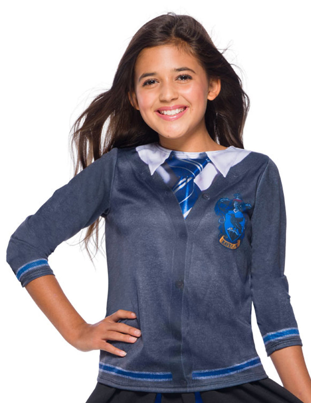 T-shirt imprimé Serdaigle Harry Potter pour enfant bleu et gris avec cravate en trompe-l'œil