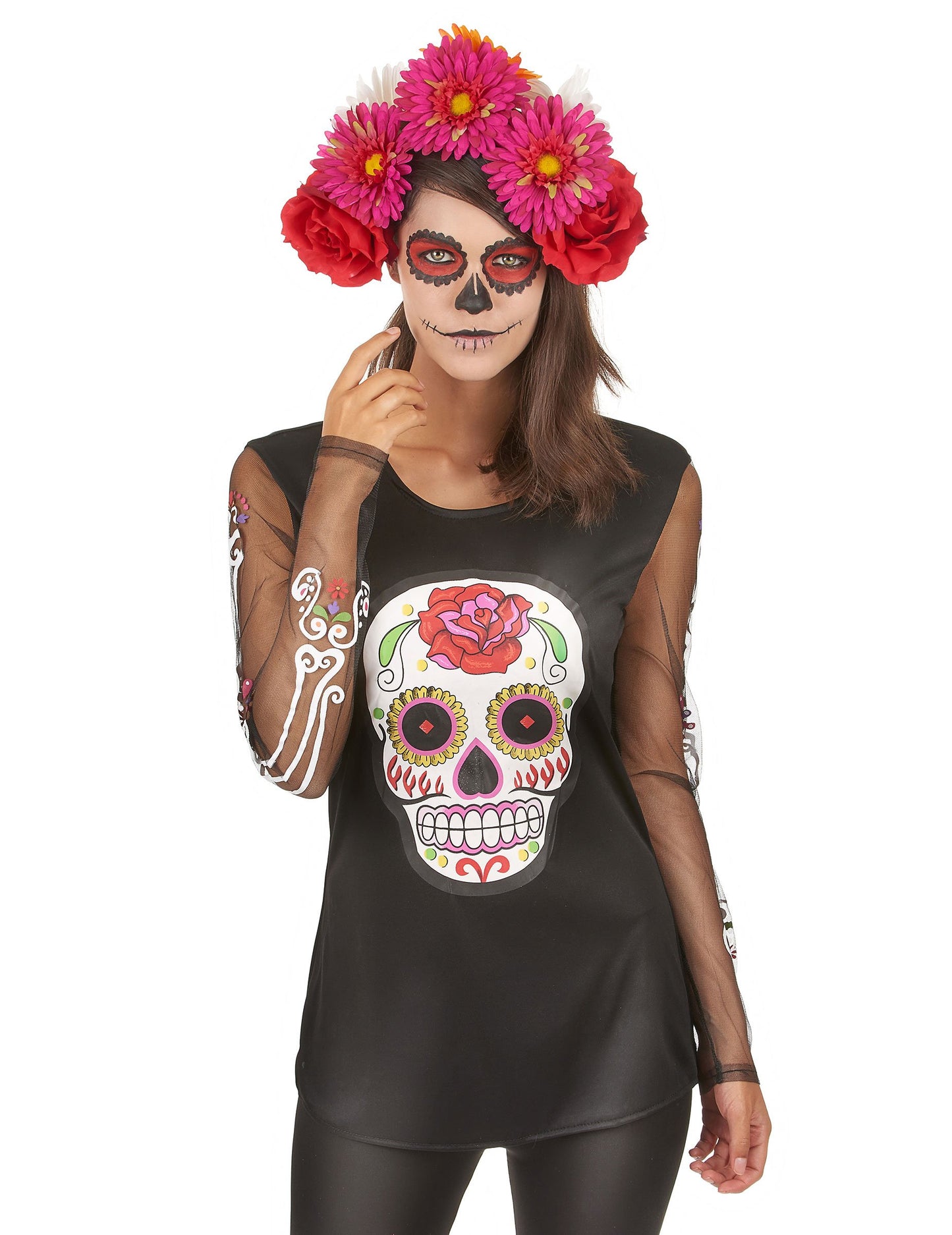 Bojaste majice skeleta žena dia de los muertos