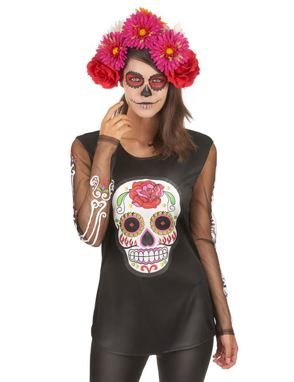 Bojaste majice skeleta žena dia de los muertos