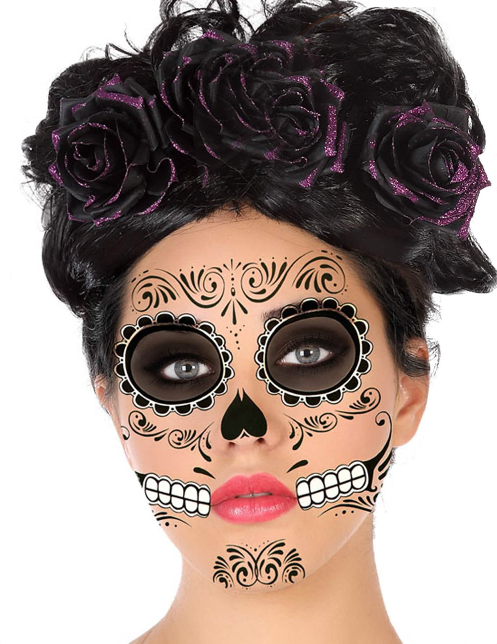 Krupni plan uzoraka tetovaže lica Dia de los Muertos