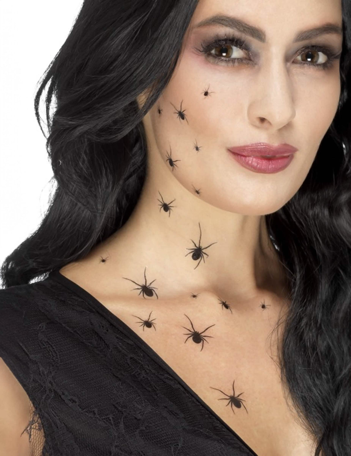 Privremene tetovaže pauci halloween za ženu crne na licu i vratu