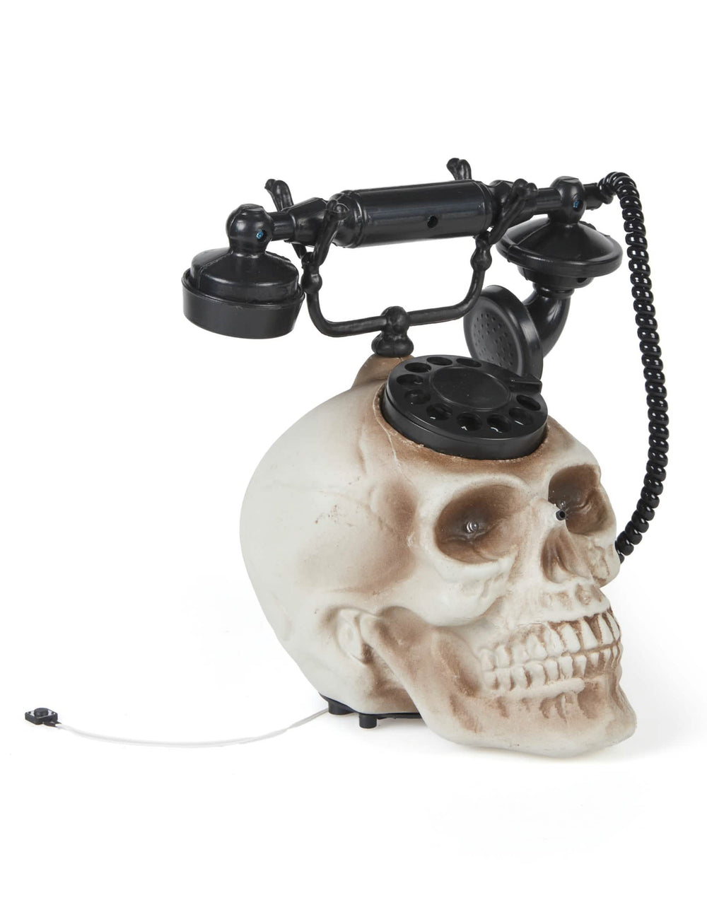 Telefon u obliku lubanje za dekoraciju halloweena bež i crna s rotirajućim brojčanikom