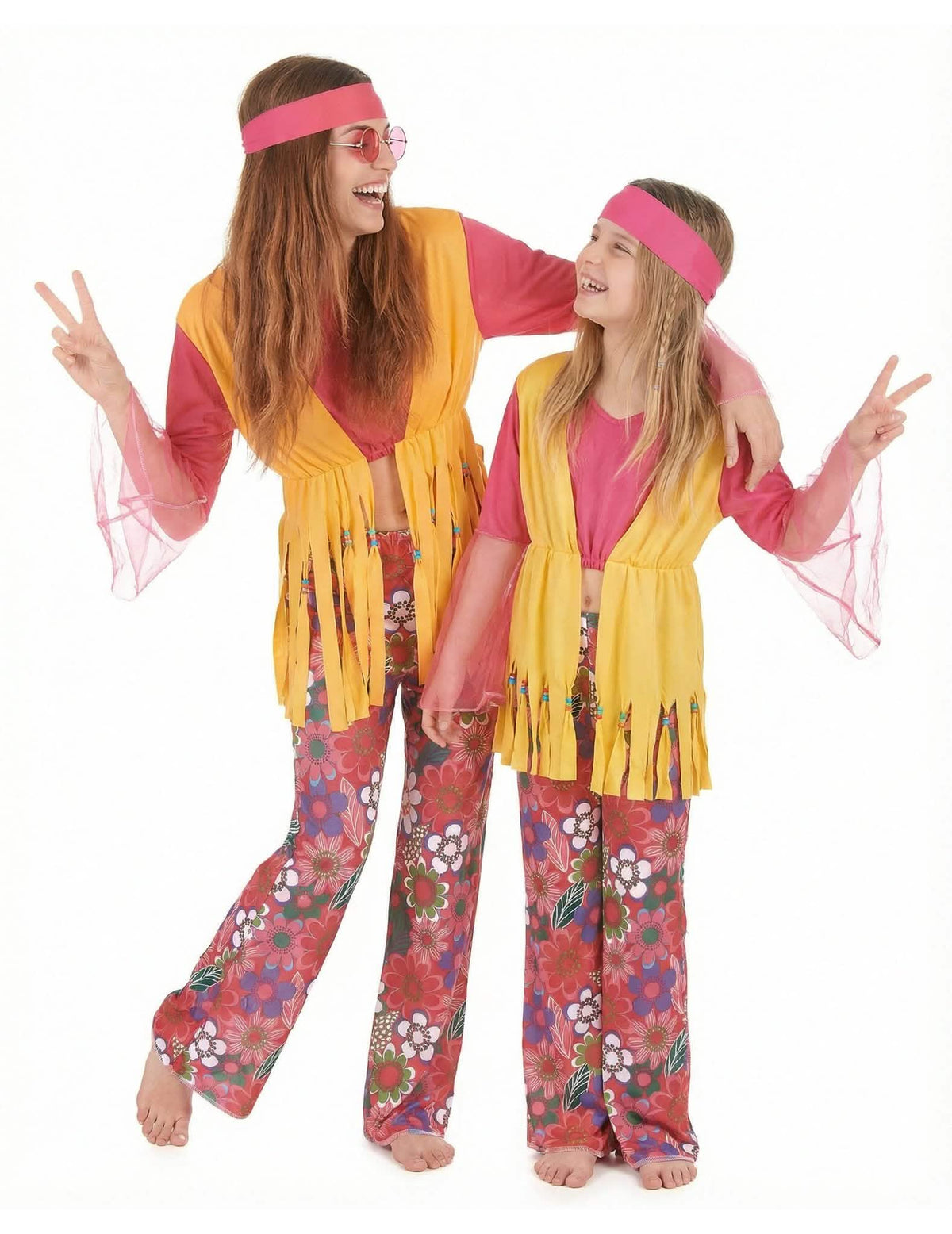 Šareni hippie kostimi za par, majka i kći