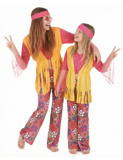 Déguisement de couple hippie muticolore mère et fille