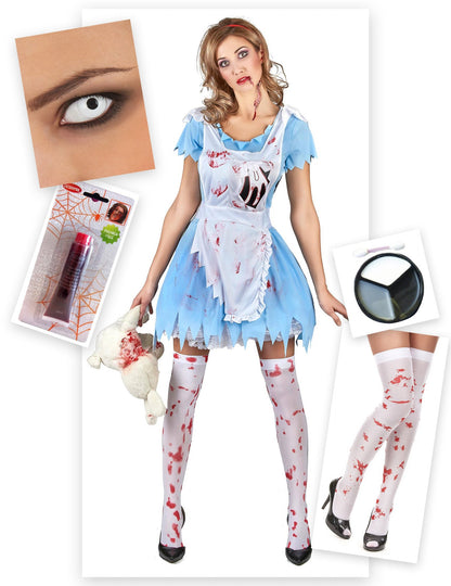 Pakiranje kostima za zombificiranu Alice za žene za Noć vještica