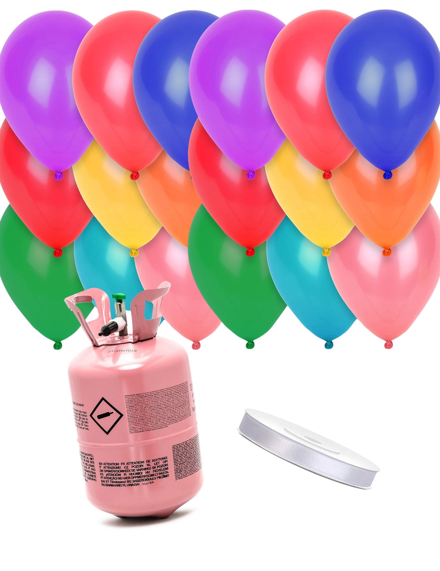 Kit bouteille d'hélium avec 24 ballons multicolores et ruban